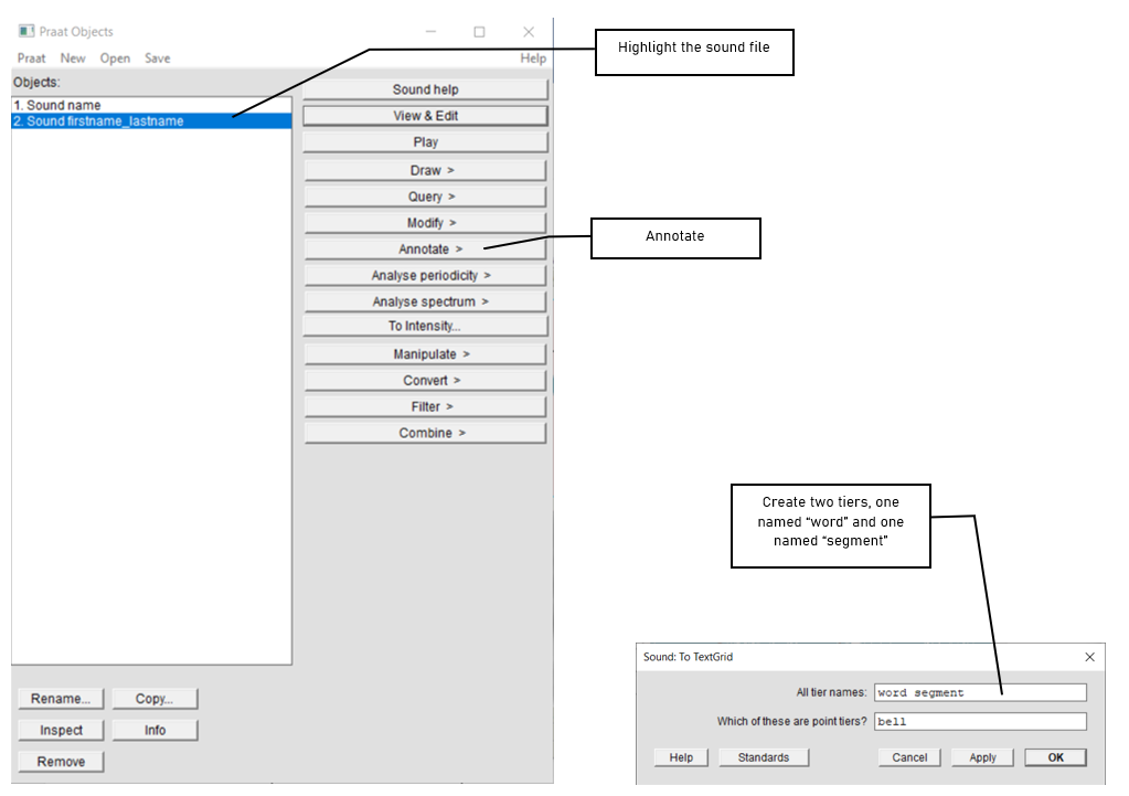 Figure 1.7: Creating a textgrid