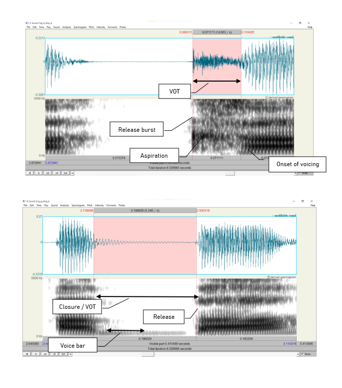 Figure 2.2: Voice bar and VOT measurements