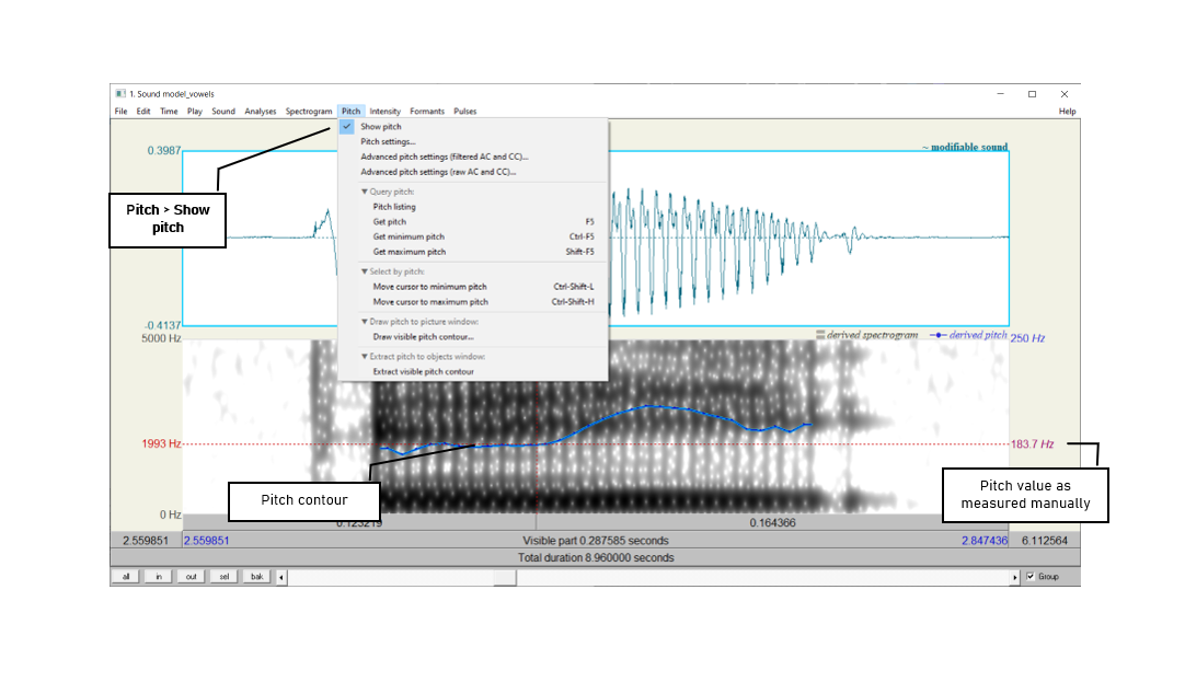 Figure 3.1: Getting a pitch value in Praat