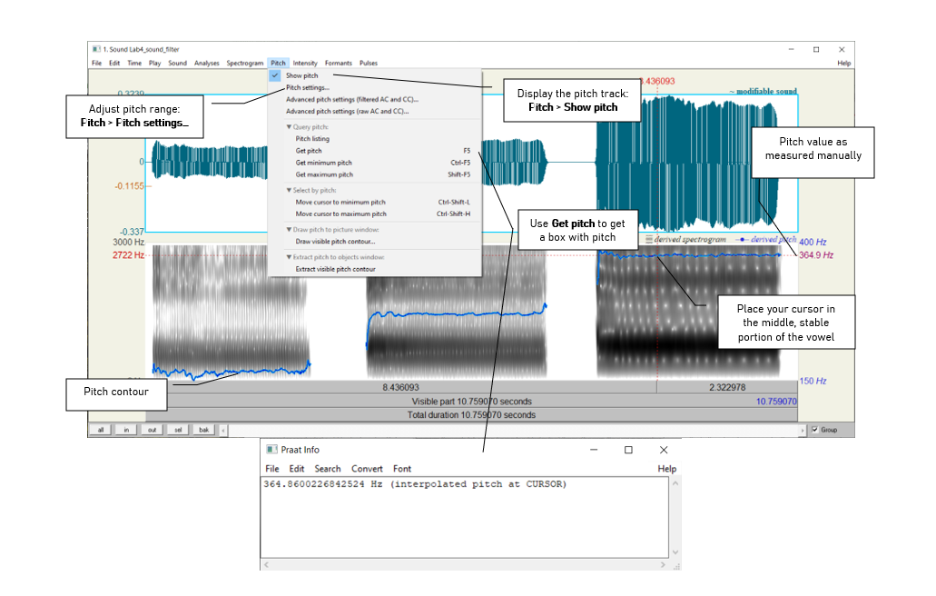 Figure 4.1: Getting a pitch value in Praat